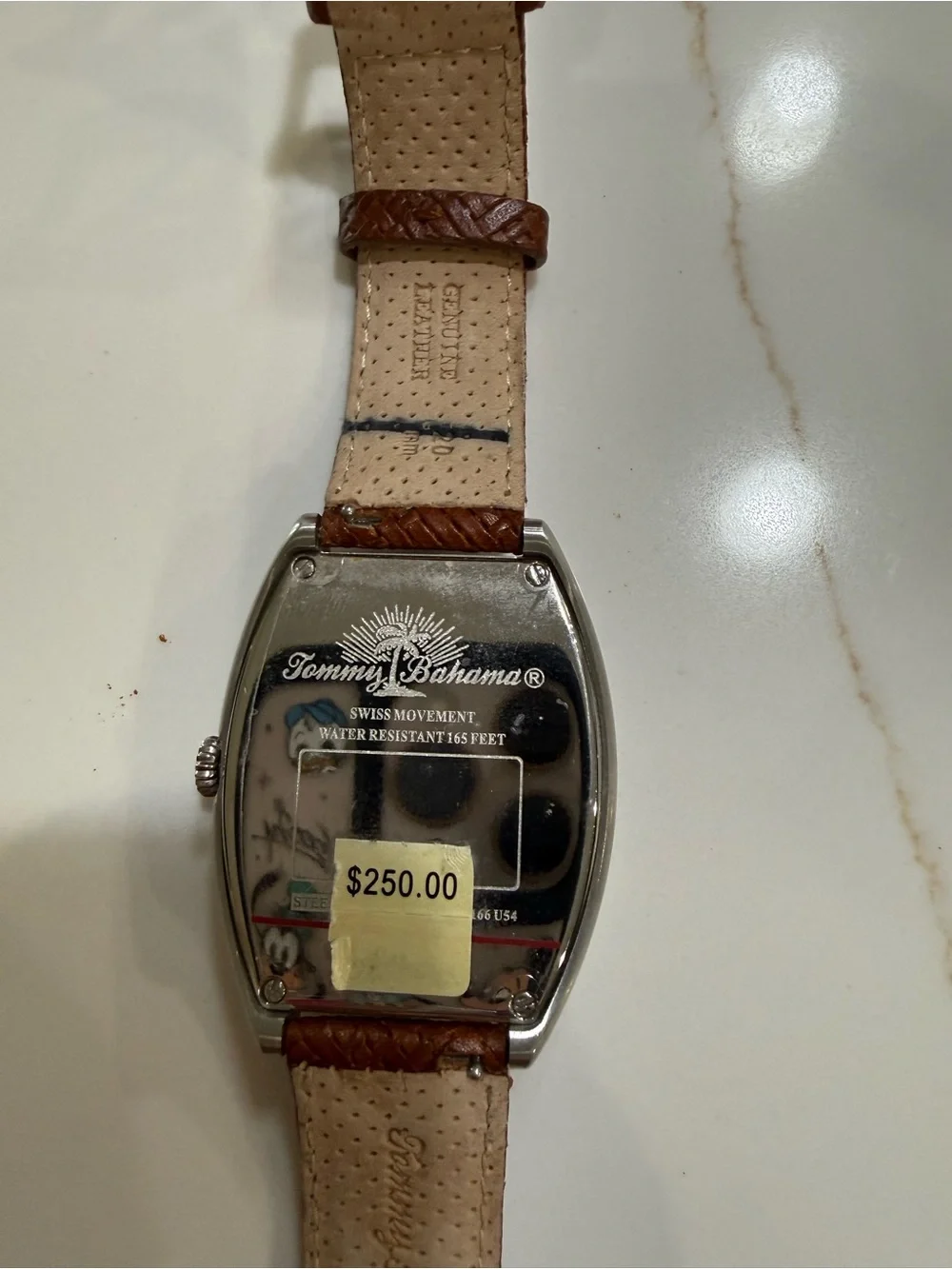 Tommy Bahama Men's Tonneau Gold Dial Quartz Brown Leather Strap Watch